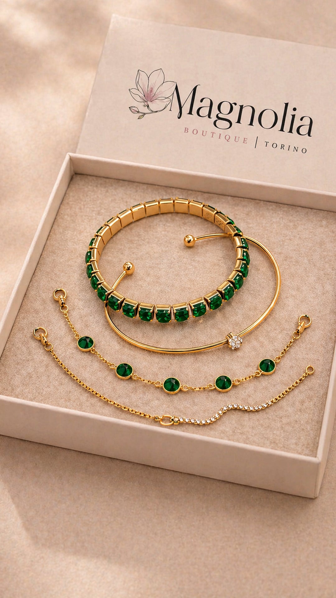 Set 4 Bracciali Oro e Smeraldo - moderno, elegante e versatile