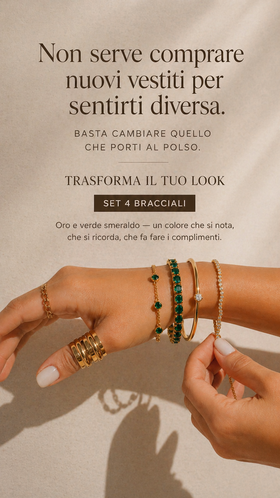 Set 4 Bracciali Oro e Smeraldo - moderno, elegante e versatile